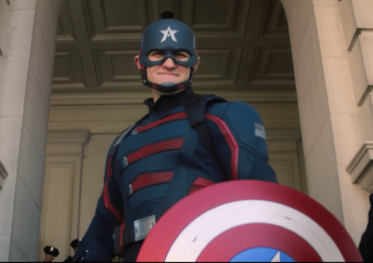 Wyatt Russell as Captain America in The Falcon and The Winter Soldier
