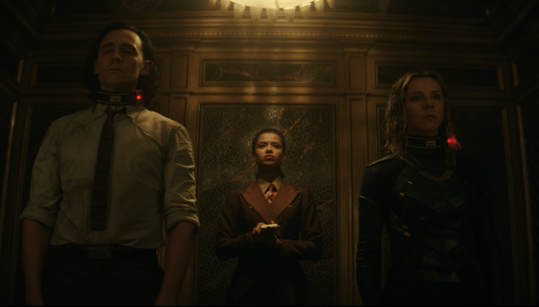 Loki, Ravonna and Sylvie in an elevator
