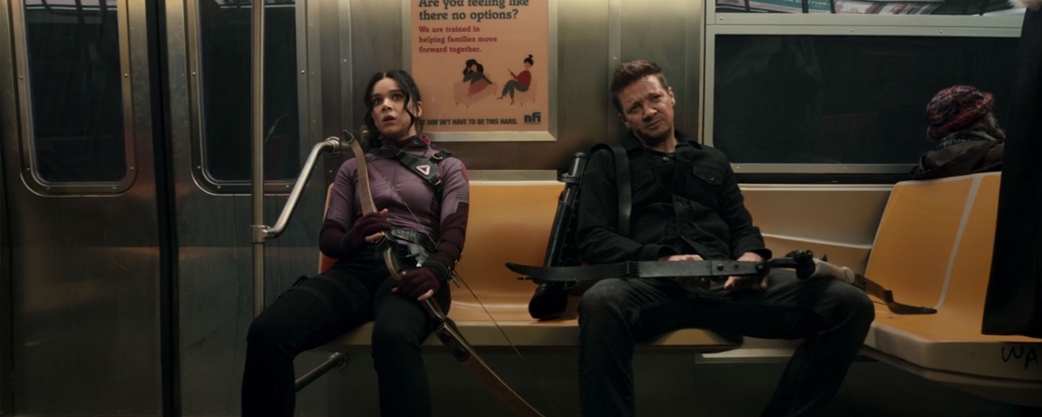 Kate and Clint on the subway in Hawkeye